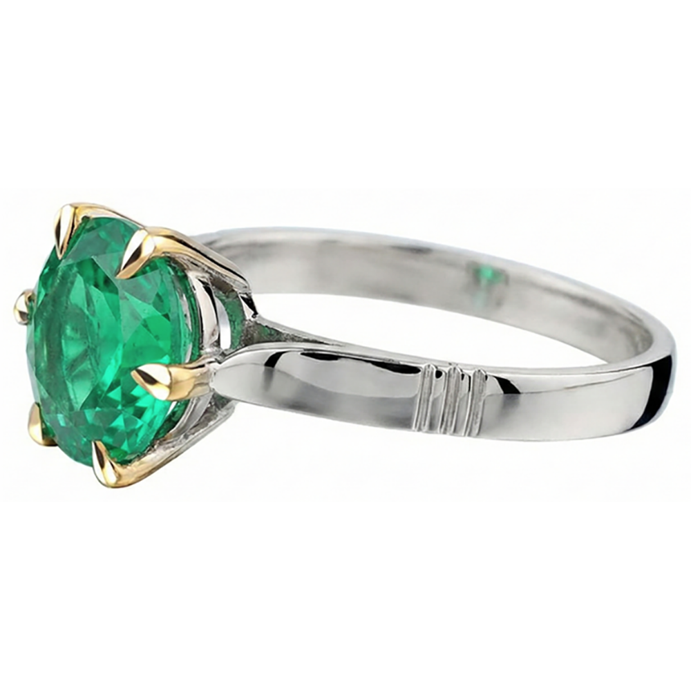 Fine Emerald Precious Stone Ring 3-ct Two-Tone 14K Gold – angle view