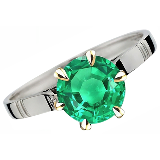Round Cut Fine Emerald ring in Two-Tone 14K Gold – front view