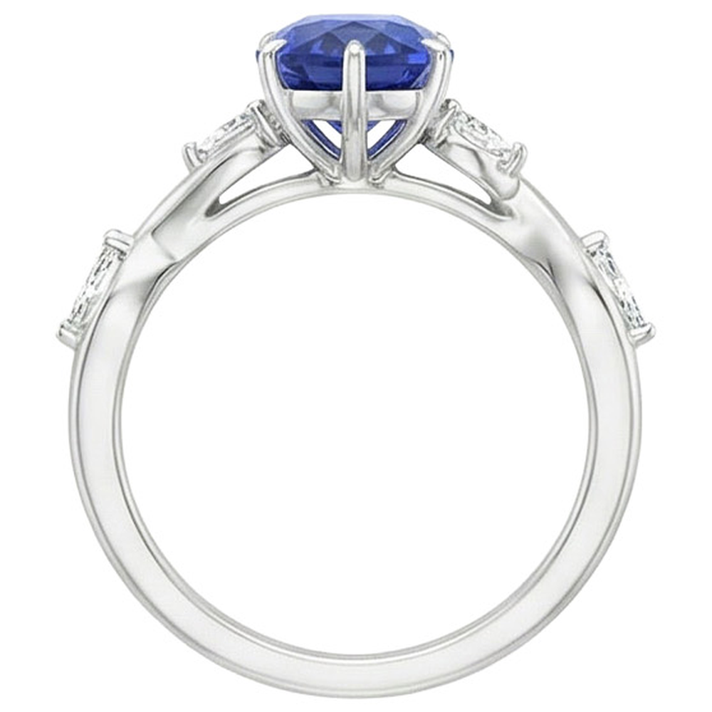 Women's Sapphire Ring Pear With Marquise Natural Earth Mined Diamond Accents 4.50 Carats