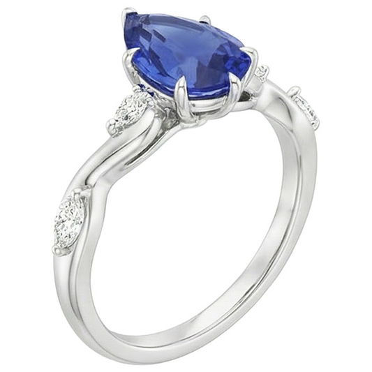 Women's Sapphire Ring Pear With Marquise Natural Earth Mined Diamond Accents 4.50 Carats