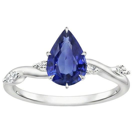 Women's Sapphire Ring Pear With Marquise Natural Earth Mined Diamond Accents 4.50 Carats