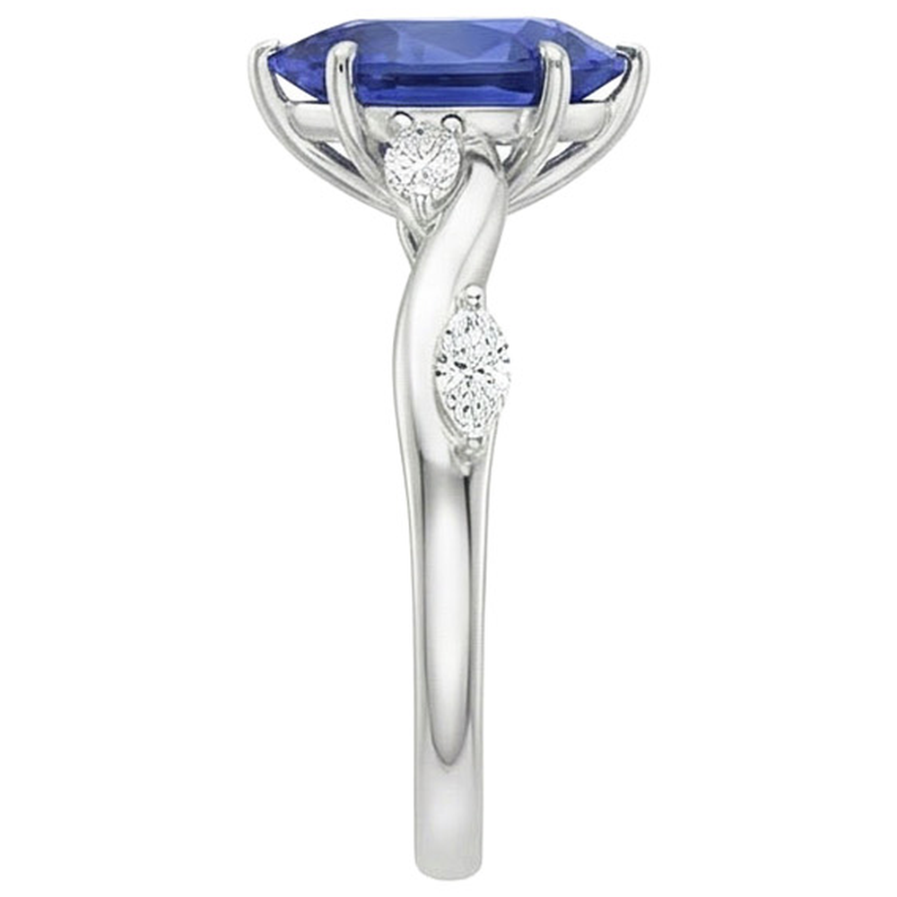Women's Sapphire Ring Pear With Marquise Natural Earth Mined Diamond Accents 4.50 Carats
