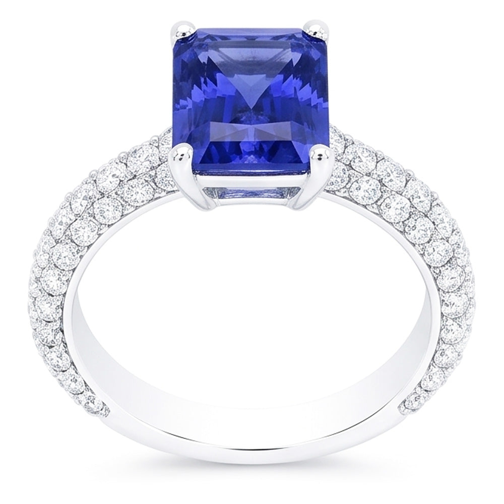 Women's Sapphire Ring Radiant Cut 3.50 Carats Multi Row Pave Natural Earth Mined Diamonds
