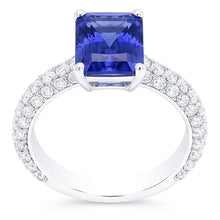 Women's Sapphire Ring Radiant Cut 3.50 Carats Multi Row Pave Natural Earth Mined Diamonds