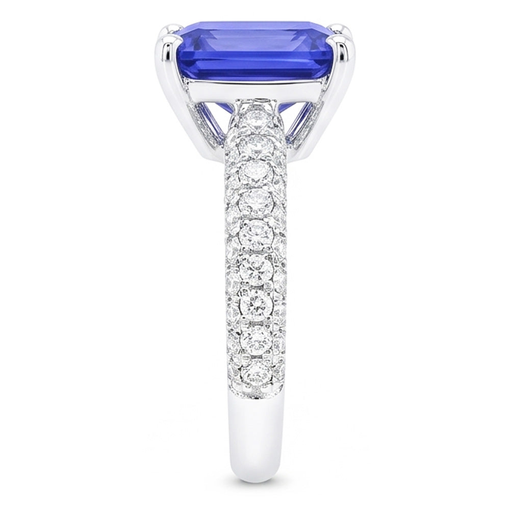 Women's Sapphire Ring Radiant Cut 3.50 Carats Multi Row Pave Natural Earth Mined Diamonds