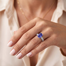 Women's Sapphire Ring Radiant Cut 3.50 Carats Multi Row Pave Natural Earth Mined Diamonds
