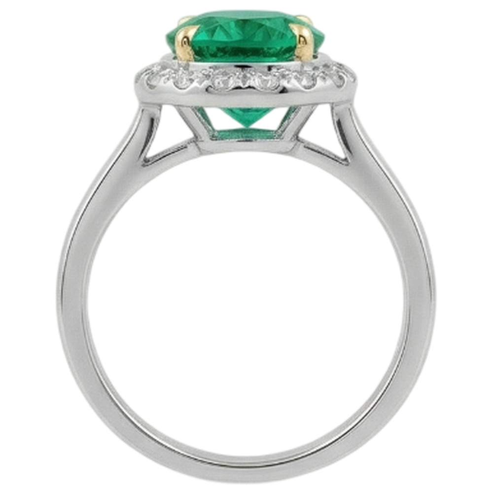 Round Brilliant Colombian Emerald ring in 14K Two Tone Gold – top view