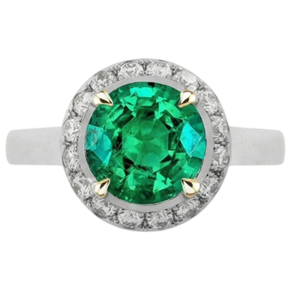 Gemstone Ring 14K Two Tone Gold with Colombian Emerald – side view