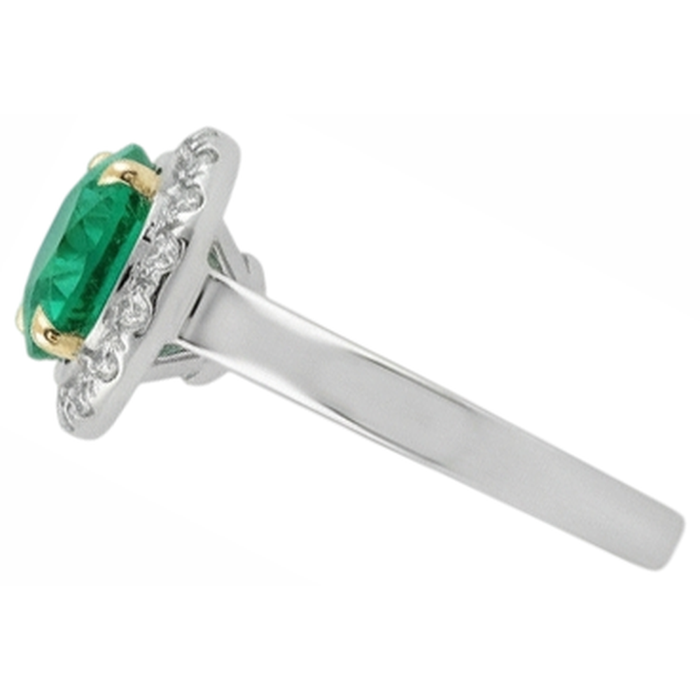 Round Brilliant Colombian Emerald ring in 14K Two Tone Gold – angle view