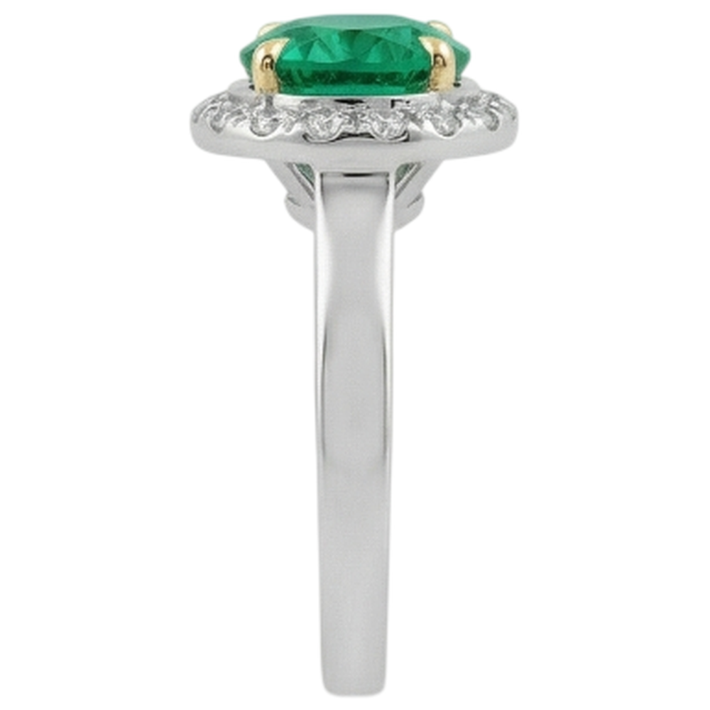 Round Brilliant Colombian Emerald ring in 14K Two Tone Gold – profile view