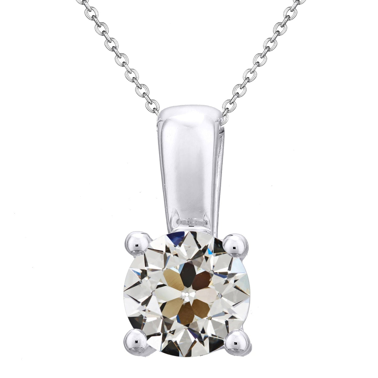 Diamond Antique Cushion Pendant Necklace in 14K White Gold – main view