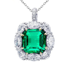 Fine Emerald Asscher Stone Pendant Necklace in 14K Two Tone Gold – main view