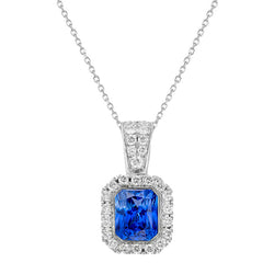 Radiant Cut Royal Blue Sapphire Gemstone Pendant in 14K White