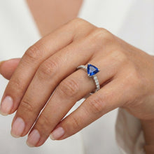 Women's Natural Earth Mined Diamond Ring 2 Carats Blue Sapphire Trillion Cut White Gold