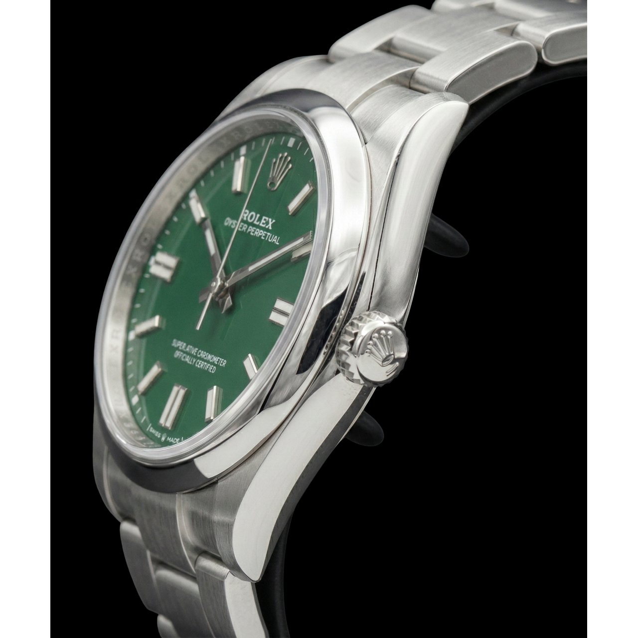 Women's Rolex Oyster Perpetual Green Luminous Dial Steel Watch