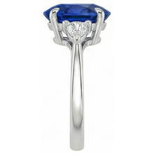 Womens 3 Stone Oval Blue Sapphire & Trillion Cut Natural Earth Mined Diamond Ring 3 Carats
