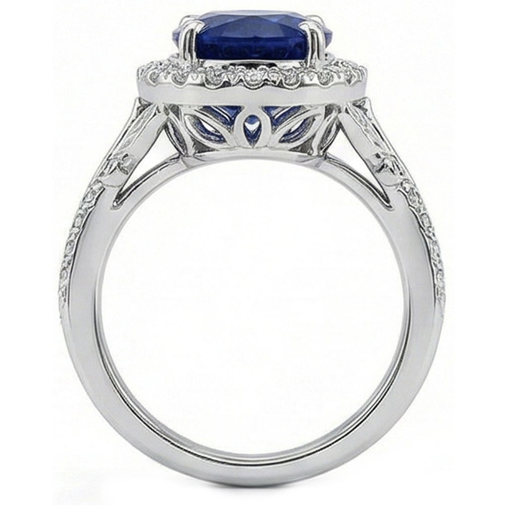 IGI CERTIFIED Womens 8 Carat Halo Sapphire Engagement Ring