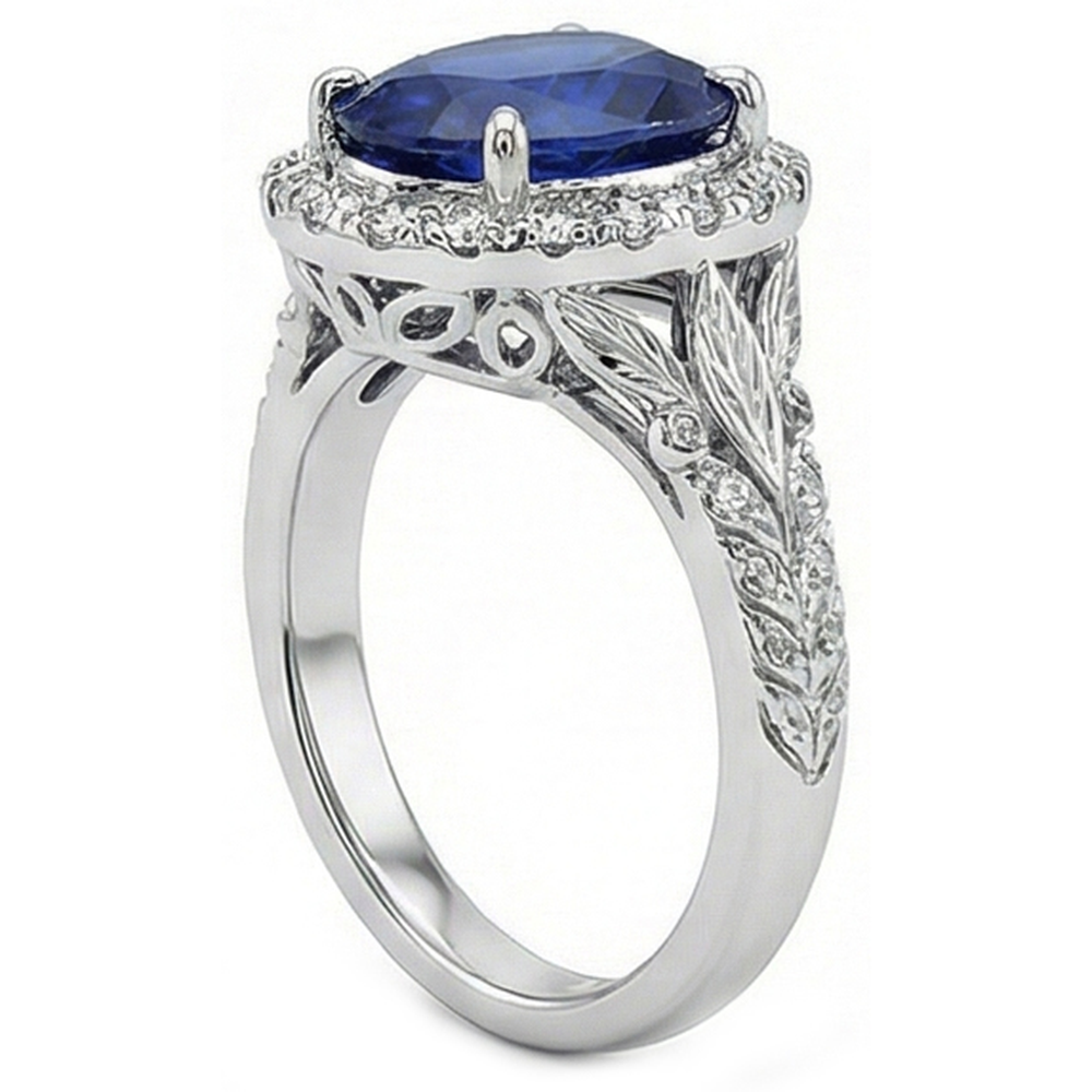 IGI CERTIFIED Womens 8 Carat Halo Sapphire Engagement Ring