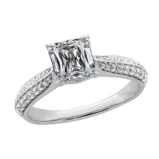 Women's Cushion Old Cut Natural Diamond Ring With Round Accents 5.25 Carats