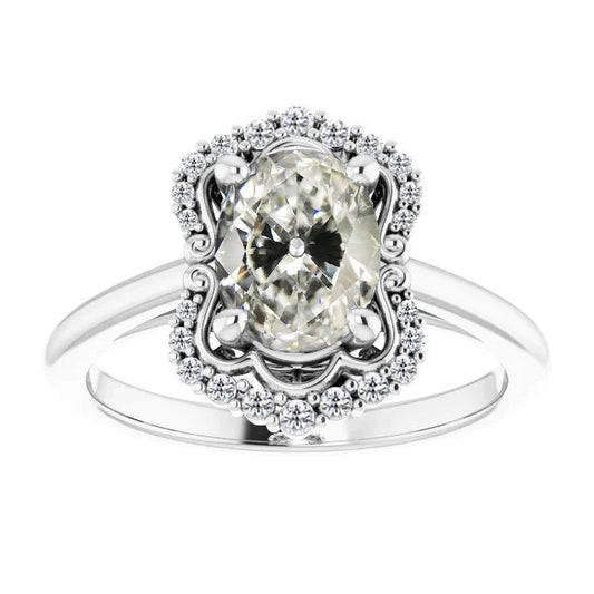 Women’s Custom Jewelry Halo Ring Oval Old Cut Genuine Diamond