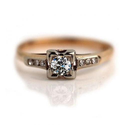 Women's Engagement Ring With Accents Round Old Cut Natural Diamond 1 Carat