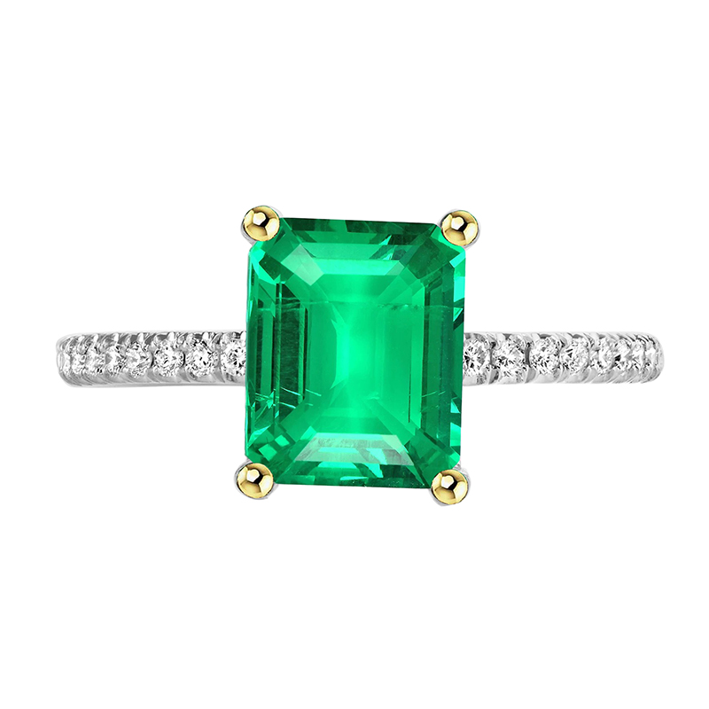 Authentic Emerald Precious Stone Ring 2 ct Two-Tone 14K Gold – main view