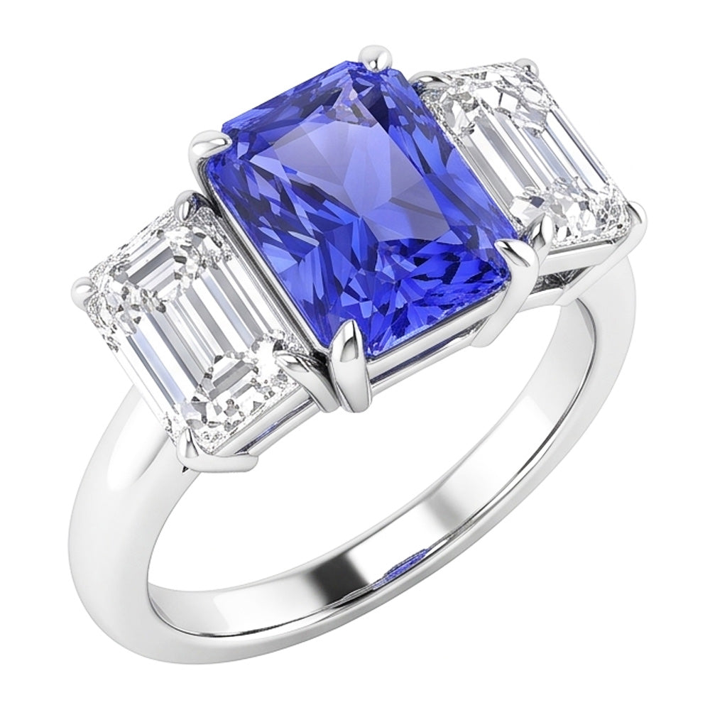 Womens Gemstone Radiant Sapphire Ring Emerald Natural Earth Mined Diamonds VVS1 4 Carats