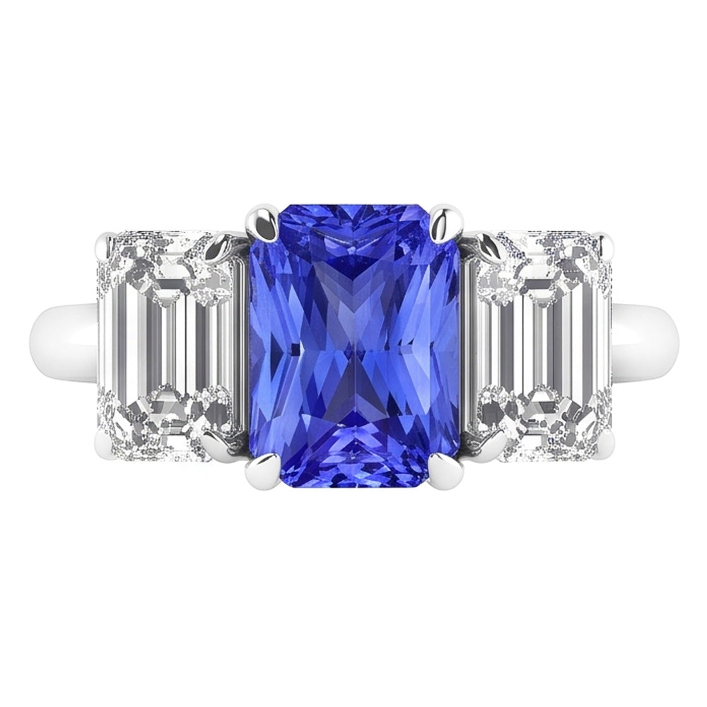 Womens Gemstone Radiant Sapphire Ring Emerald Natural Earth Mined Diamonds VVS1 4 Carats