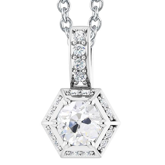 Women's Genuine Diamond Pendant Halo Old Miner 4.50 Carats White Gold 14K