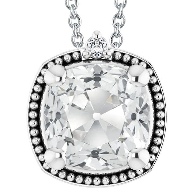 Women's Genuine Diamond Pendant Round & Cushion Old Miner Milgrain 5.50 Carats