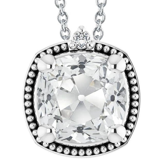 Women's Genuine Diamond Pendant Round & Cushion Old Miner Milgrain 5.50 Carats