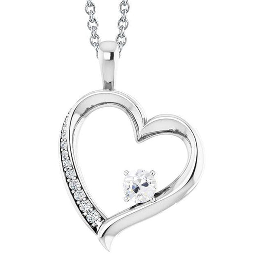 Women's Genuine Diamond Pendant Round Old Cut 1.50 Carats Heart Shaped