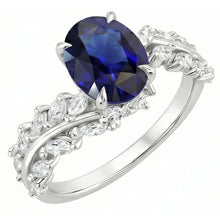 Womens Gold Ring Oval Ceylon Sapphire With Marquise Natural Earth Mined Diamonds 4 Carats