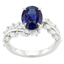 Womens Gold Ring Oval Ceylon Sapphire With Marquise Natural Earth Mined Diamonds 4 Carats