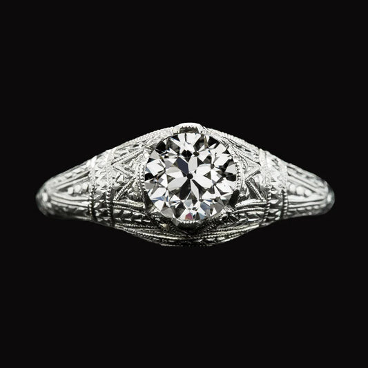 Women's Gold Solitaire Ring Old Cut Real Diamond Antique Style 2 Carats