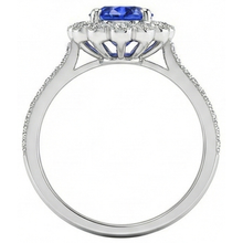 Womens Halo Flower Style Blue Sapphire Ring 3 Carats Cathedral Setting
