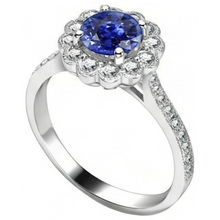 Womens Halo Flower Style Blue Sapphire Ring 3 Carats Cathedral Setting