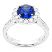 Womens Halo Flower Style Blue Sapphire Ring 3 Carats Cathedral Setting