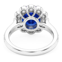 Womens Halo Flower Style Blue Sapphire Ring 3 Carats Cathedral Setting
