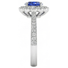 Womens Halo Flower Style Blue Sapphire Ring 3 Carats Cathedral Setting