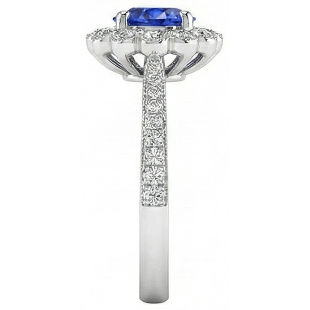 Womens Halo Flower Style Blue Sapphire Ring 3 Carats Cathedral Setting