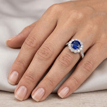 Womens Halo Flower Style Blue Sapphire Ring 3 Carats Cathedral Setting