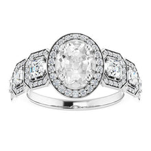 Women's Halo Oval Old Cut Real Diamond Ring Double Prong Set 11.10 Carats