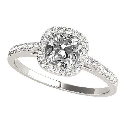 Women's Halo Ring Cushion Old Cut Genuine Diamond Pave Set 6.50 Carats