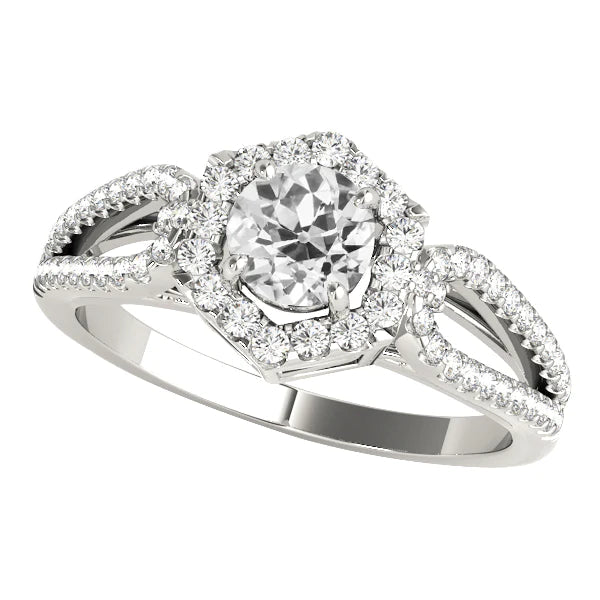 Women's Halo Ring Old Cut Real Round Diamonds 4.75 Carats Split Shank