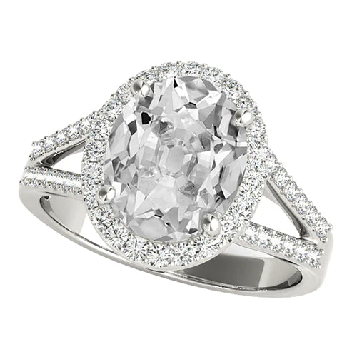 Women's Halo Ring Oval Old Miner Real Diamond Prong Split Shank 7.25 Carats