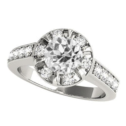 Women's Halo Ring Round Old Mine Cut Genuine Diamonds Prong Set 4 Carats