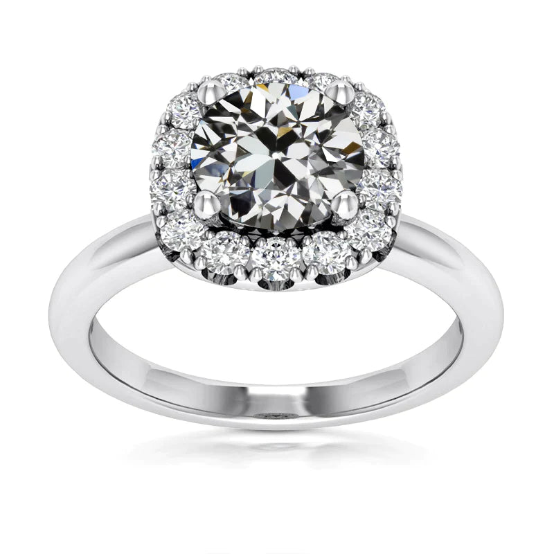Women's Halo Ring Round Old Mine Cut Real Natural Earth Mined Diamond 4.55 Carats 14K Gold