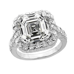 Women's Halo Round & Asscher Natural Diamond Ring 14K White Gold 6.50 Carats
