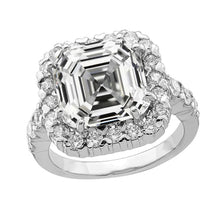 Women's Halo Round & Asscher Natural Diamond Ring 14K White Gold 6.50 Carats